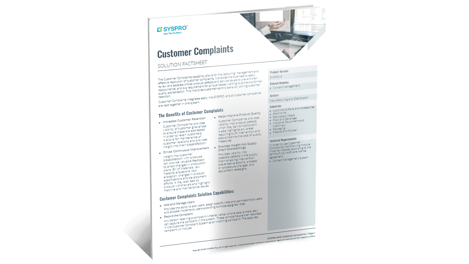 syspro-customer-complaints-factsheet-syspro-erp-system